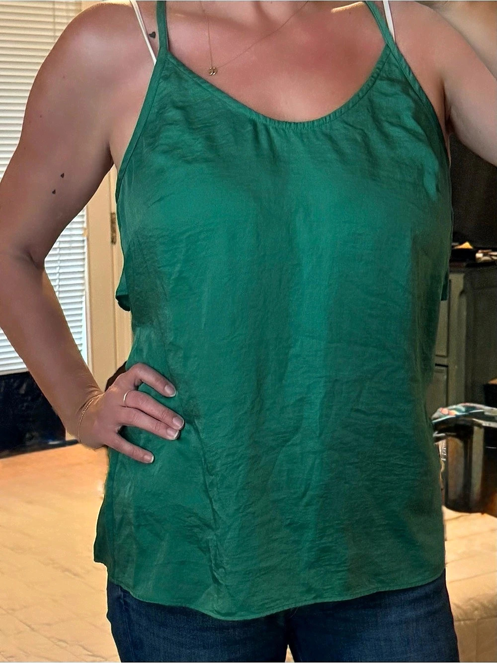 cabi Green Ruffle Back Camisole Size Medium